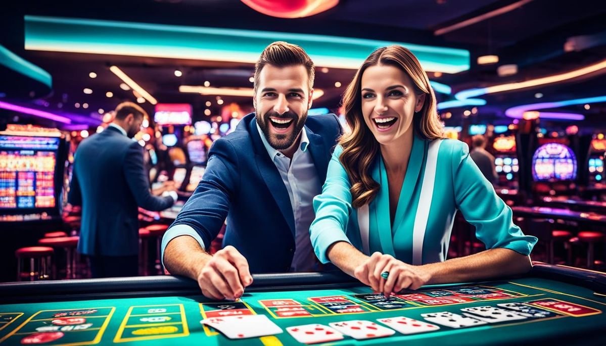 Live game show host at winlive login broadcast studio with spinning wheel